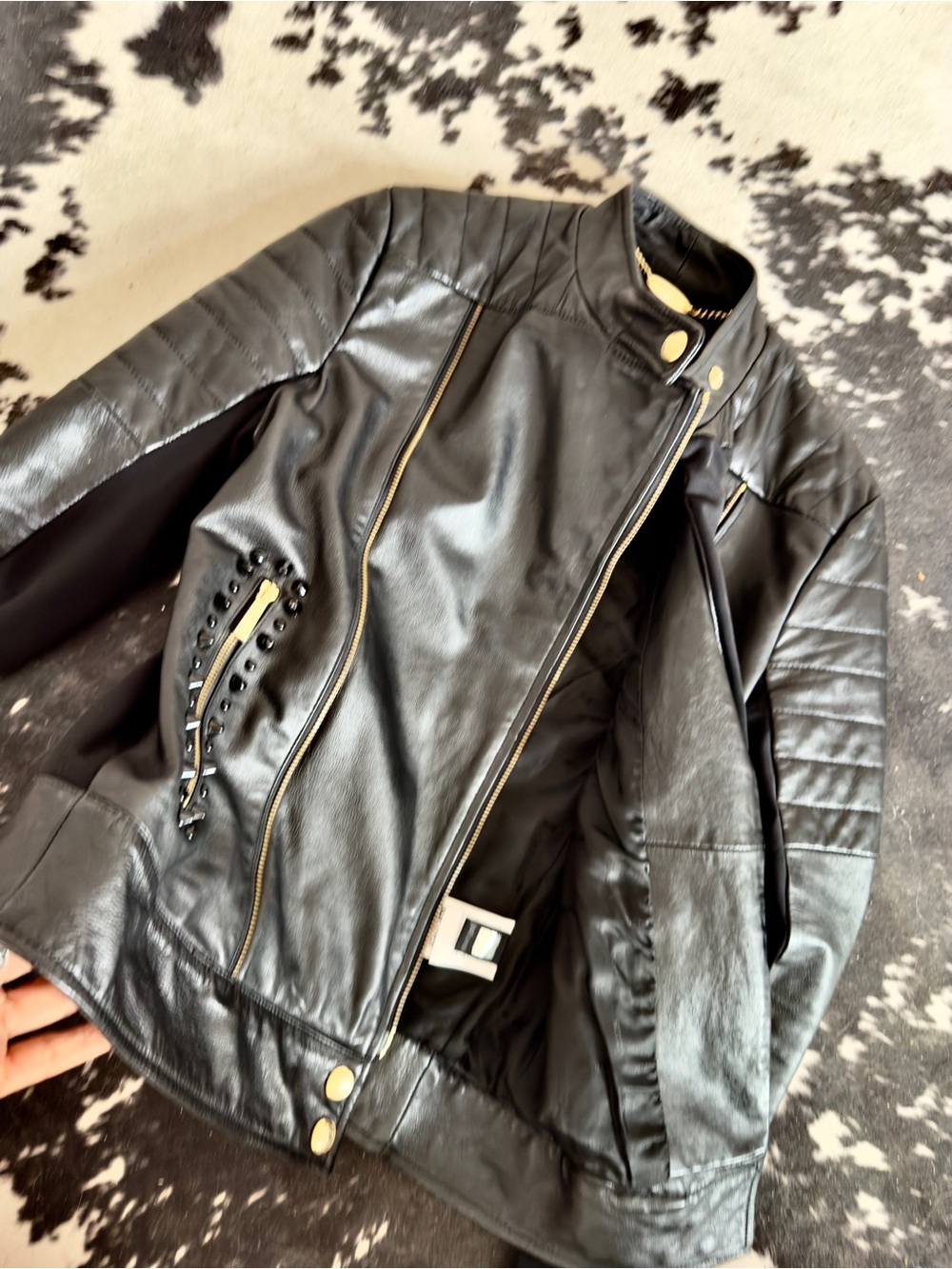 Authentic Just Cavalli Black Jacket with Gold Chain Detail and rhinestones